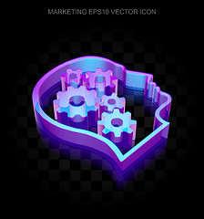 Image showing Advertising icon: 3d neon glowing Head With Gears made of glass, EPS 10 vector.