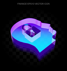 Image showing Finance icon: 3d neon glowing Head With Padlock made of glass, EPS 10 vector.