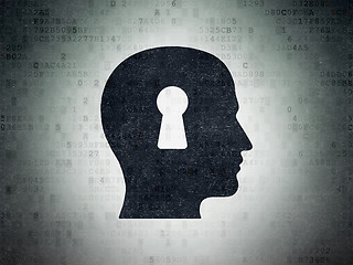 Image showing Marketing concept: Head With Keyhole on Digital Data Paper background