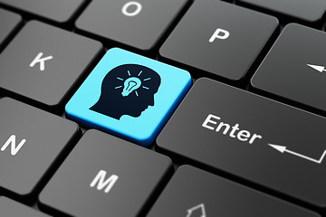 Image showing Advertising concept: Head With Light Bulb on computer keyboard background