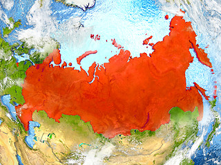 Image showing Russia on map with clouds