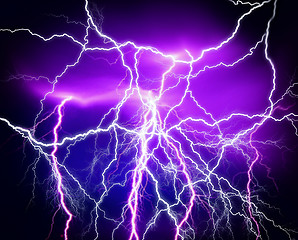 Image showing Dramatic sky with stormy clouds and lightnings