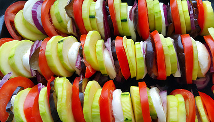 Image showing Cut vegetables cooked for baking, food background