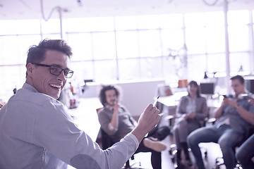 Image showing Young Business Team At A Meeting at modern office building