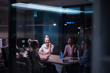 Image showing Multiethnic startup business team in night office