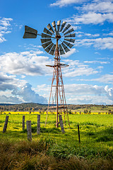 Image showing Southern Cross windmill in a rural field with crops