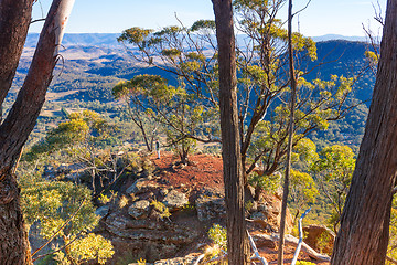 Image showing Young man out on a cliff Blue Mountains