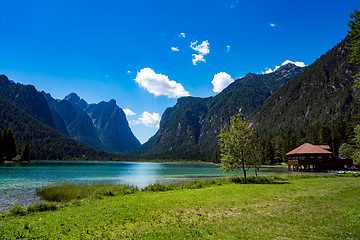 Image showing Lake Dobbiaco in the Dolomites, Italy
