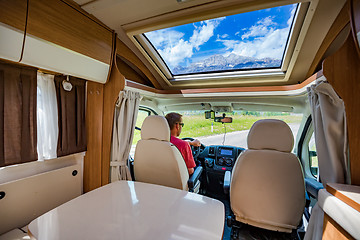 Image showing Man driving on a road in the Camper Van RV