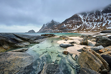 Image showing Rocky coast of fjord in Norway