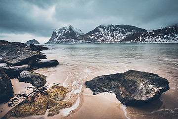 Image showing Rocky coast of fjord in Norway