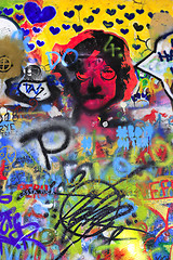 Image showing Detail of the famous John Lennon's wall with graffiti in Prague
