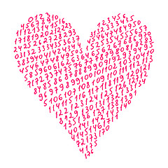 Image showing Abstract pink heart with pattern from numbers