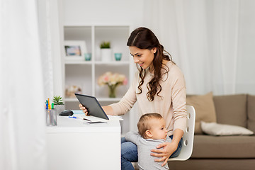 Image showing mother student with baby and tablet pc at home