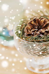 Image showing close up of christmas decoration of fir and cone