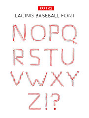 Image showing Baseball font made from baseball ball lacing along the contours of the letters. Vector illustration on white background. Part 02