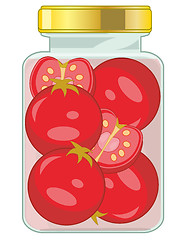 Image showing Glass bank with ripe tomato on white background