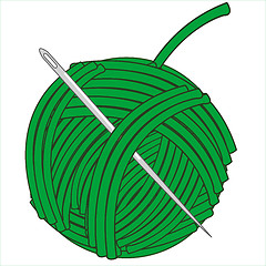 Image showing Hank with green thread and needle.Vector illustration