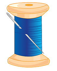 Image showing Wooden spool with thread and needle.Vector illustration