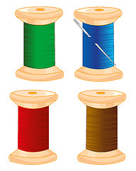 Image showing Spools with colour thread and needle.Vector illustration
