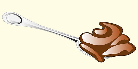 Image showing Kitchen instrument dinning-room spoon with chocolate mass