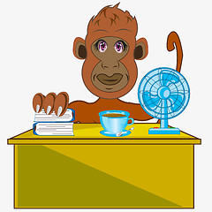 Image showing The Cartoon ape in office at the table.