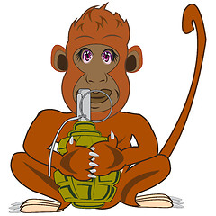 Image showing Cartoon animal ape embracing hand garnet.Vector illustration