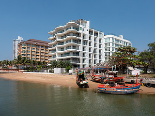 Image showing Luxury condos and fishing boats in Pattaya, Thailand