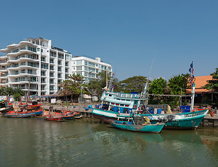 Image showing Luxury condos and fishing boats in Pattaya, Thailand