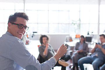 Image showing Young Business Team At A Meeting at modern office building