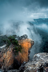 Image showing Arise. Fog and mist lifting out of the shrouded dark valleys Hanging Rock