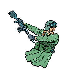 Image showing kick the gun butt. soldiers at war