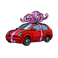 Image showing car gift, transport tied with festive ribbons. Isolate on white background