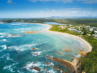 Image showing The curving sands of Tomakin beach and coast aerial views Australia