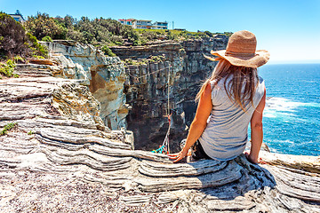 Image showing Best views watching highliners walk across high above the ocean