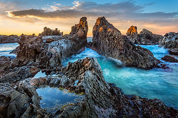 Image showing Rocky pillars formed by nature channelling the tidal flows