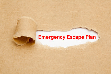 Image showing Emergency Escape Plan Torn Paper Concept