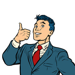 Image showing businessman smile thumb up like gesture isolate on white background