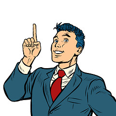 Image showing businessman smile index finger up gesture isolate on white background