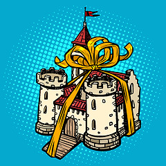 Image showing gift ribbon medieval castle, fairy kingdom. real estate