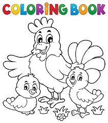 Image showing Coloring book chickens and hen theme 1