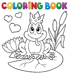 Image showing Coloring book frog with crown