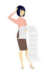 Image showing Business woman holding long bill.
