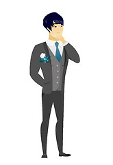 Image showing Asian groom thinking vector illustration