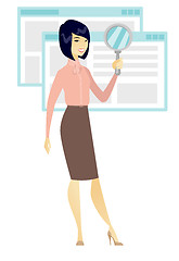 Image showing Asian business woman with magnifying glass.