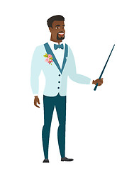 Image showing African-american groom holding pointer stick.