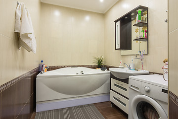 Image showing Bathroom interior, spacious bath, washbasin