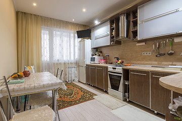 Image showing Interior spacious kitchen in a residential apartment