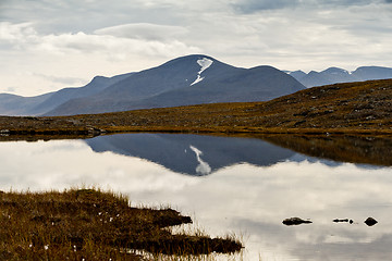 Image showing Lake and mountain in autumn. Northern Sweden