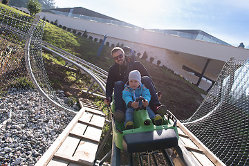 Image showing father and son enjoys driving on alpine coaster